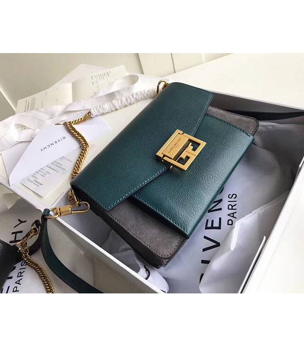 Givenchy GV3 Coffee Original Scrub With Peacock Green Palm Veins Calfskin Leather Golden Metal Small Shoulder Bag