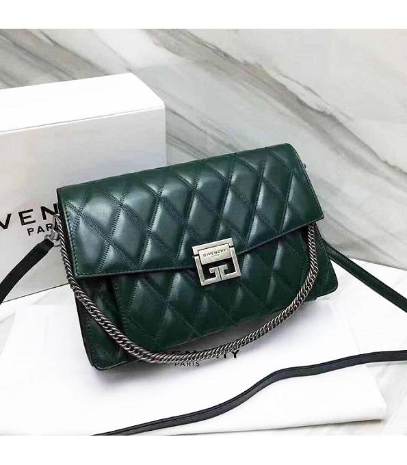 Givenchy GV3 Green Original Diamond Quilted Lambskin Leather Silver Metal Medium Shoulder Bag