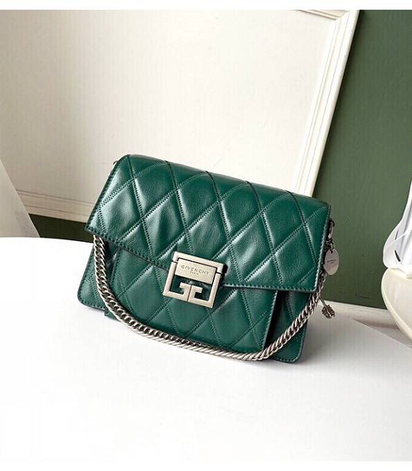 Givenchy GV3 Green Original Diamond Quilted Lambskin Leather Silver Metal Small Shoulder Bag