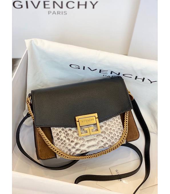 Givenchy GV3 Grey Croc Veins With Black Original Plain Leather Golden Metal Small Shoulder Bag