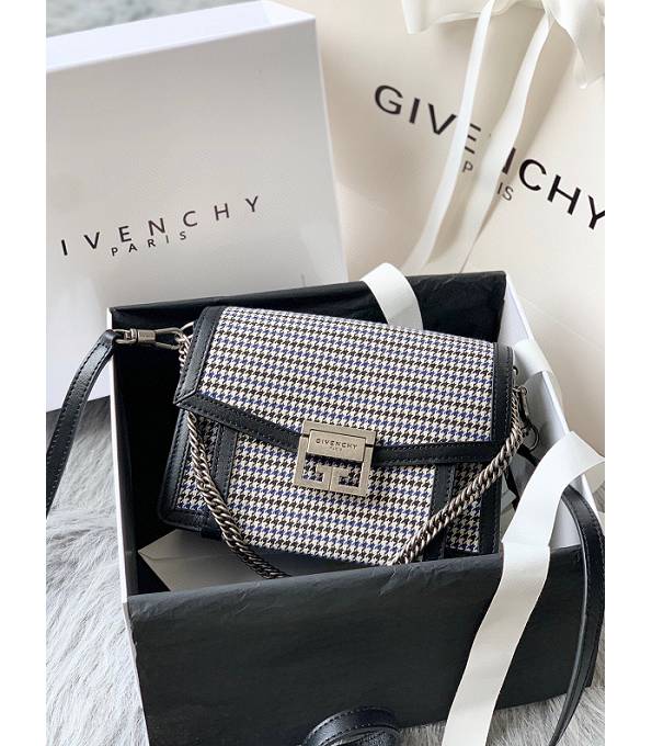 Givenchy GV3 Grey Velvet With Black Original Calfskin Leather Silver Metal Small Shoulder Bag