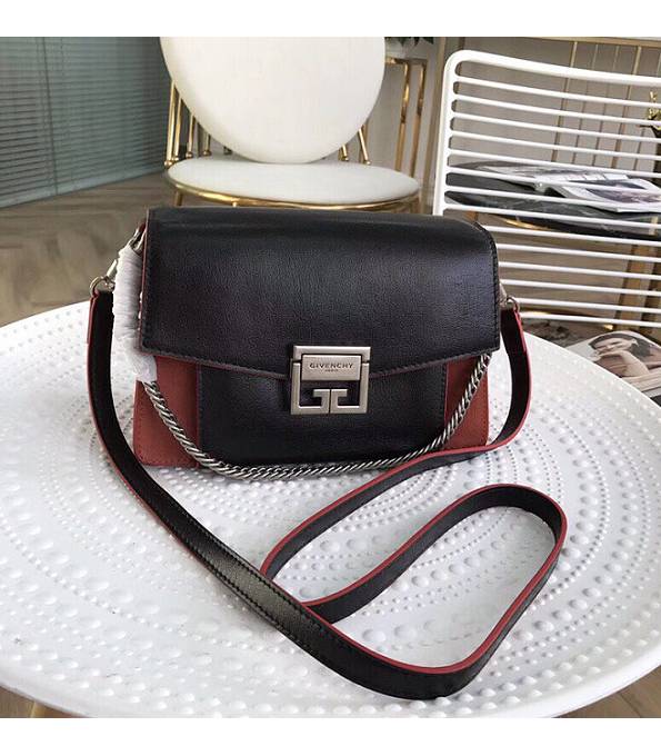Givenchy GV3 Red Brown Original Scrub With Black Lambskin Leather Silver Metal Small Shoulder Bag