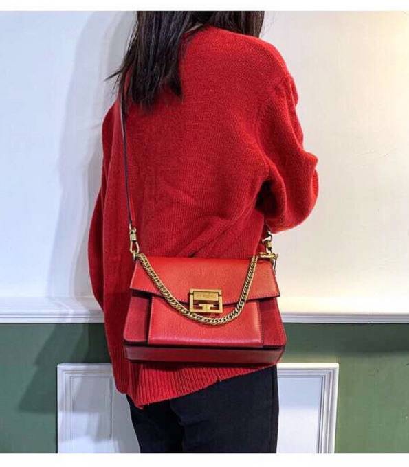 Givenchy GV3 Red Original Scrub With Lambskin Leather Golden Metal Small Shoulder Bag