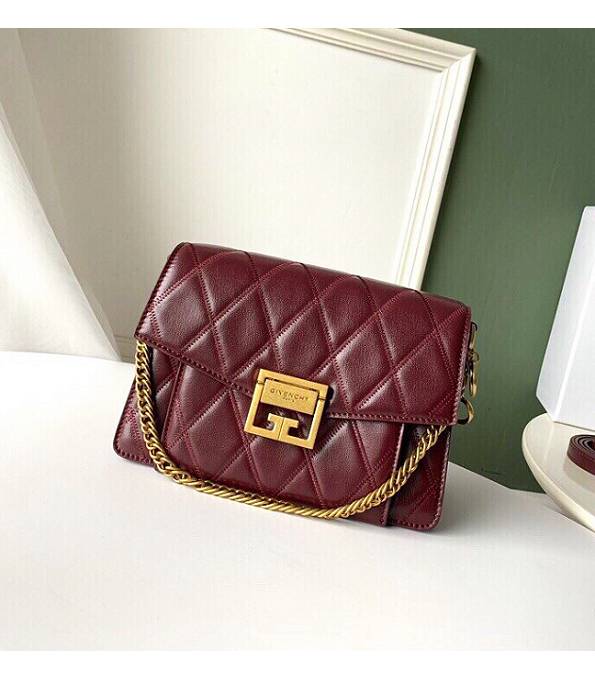Givenchy GV3 Wine Red Original Diamond Quilted Lambskin Leather Golden Metal Small Shoulder Bag
