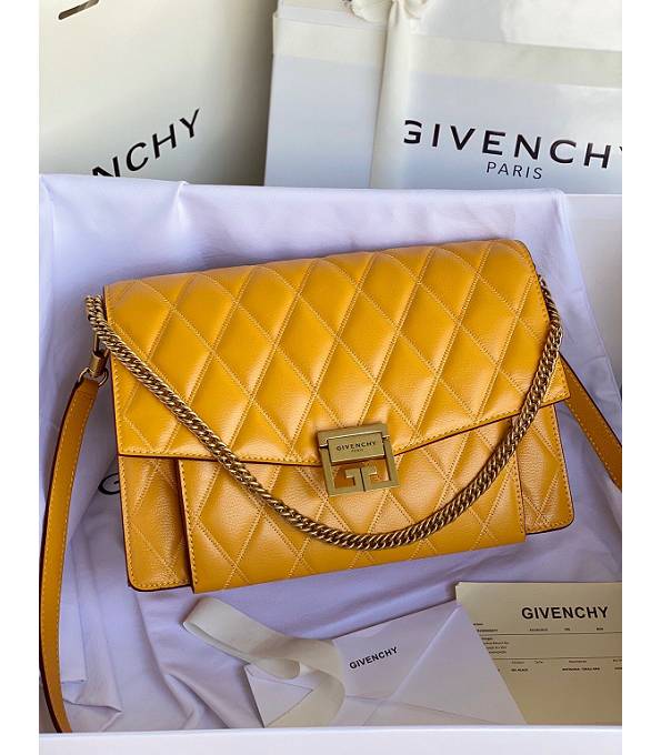Givenchy GV3 Yellow Original Lambskin Leather Golden Metal Medium Shoulder Bag