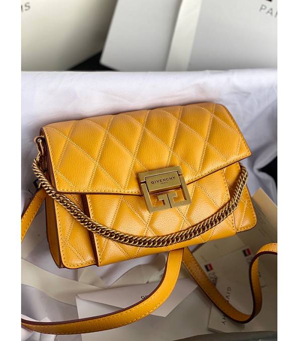 Givenchy GV3 Yellow Original Lambskin Leather Golden Metal Small Shoulder Bag