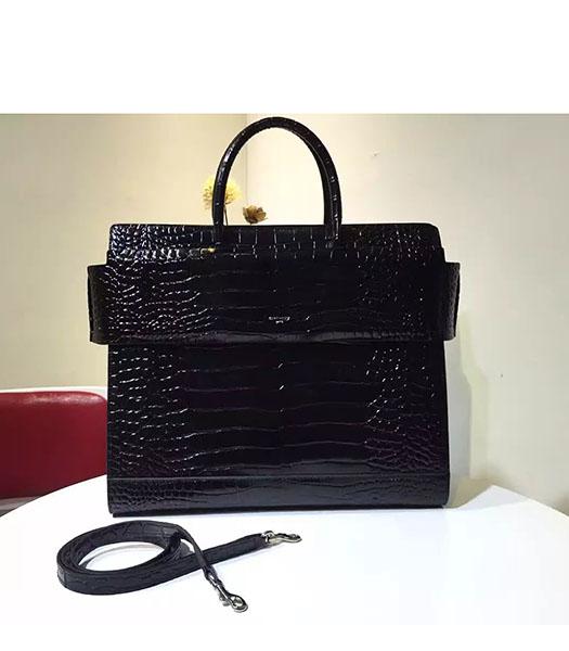 Givenchy Horizon 28cm Black Leather Croc Veins Top Handle Bag