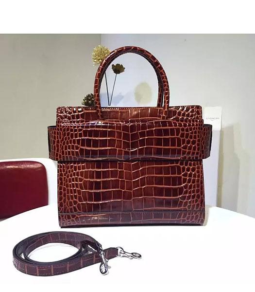 Givenchy Horizon 28cm Coffee Leather Croc Veins Top Handle Bag