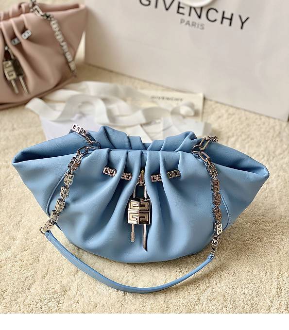 Givenchy Light Blue Original Calfskin Leather Silver Metal Small Kenny Bag