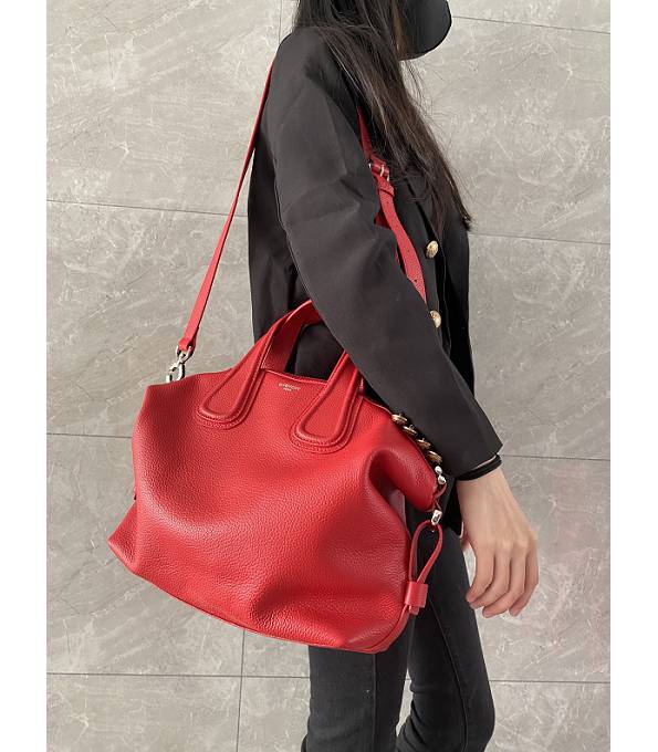 Givenchy Nightingale Red Original Litchi Veins Calfskin Leather 28cm Tote Bag