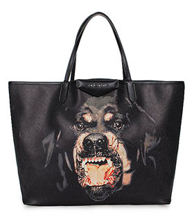 Givenchy Overside Antigona Shopping Bag Printed Pottweiler Black Leather
