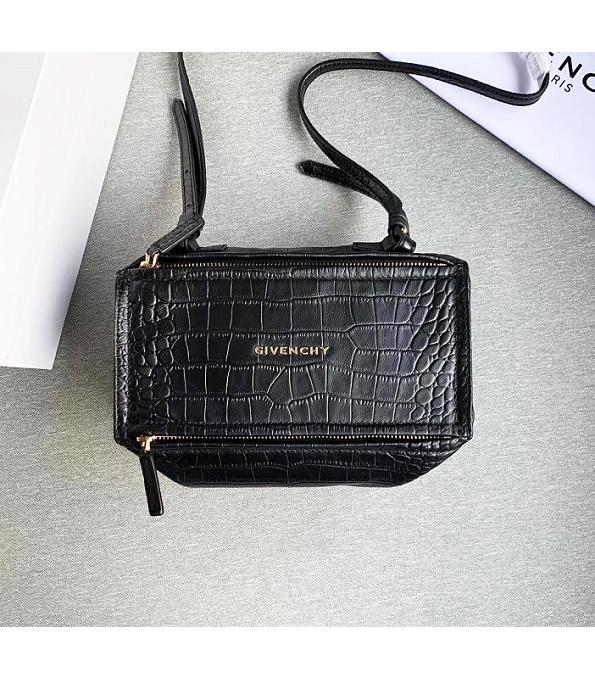 Givenchy Pandora Black Original Croc Veins Lambskin Leather 23cm Mini Handle Shoulder Bag