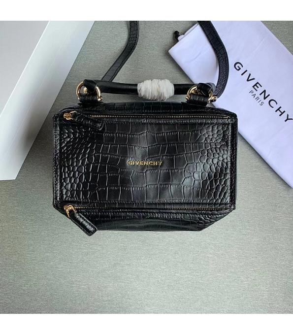 Givenchy Pandora Black Original Croc Veins Lambskin Leather 27cm Small Handle Shoulder Bag