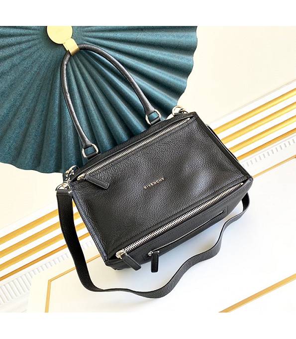 Givenchy Pandora Black Original Litchi Veins Calfskin Leather 33cm Medium Handle Shoulder Bag