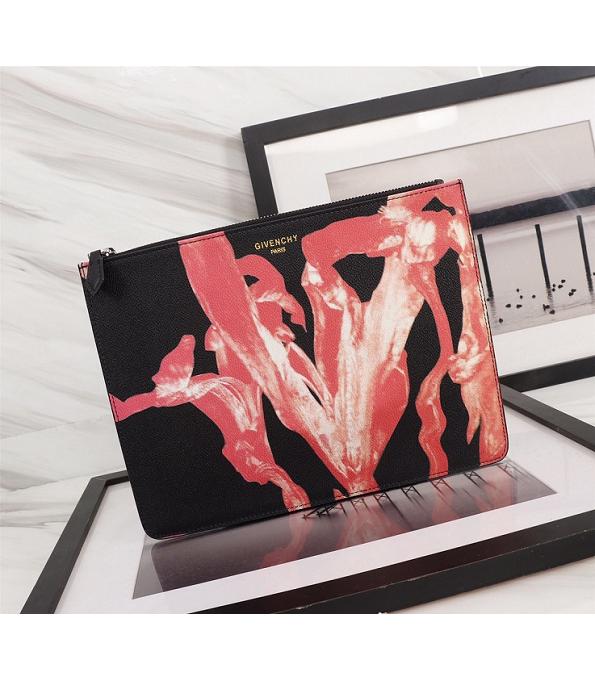 Givenchy Red Flower Black Original Real Leather Zipper Pouch