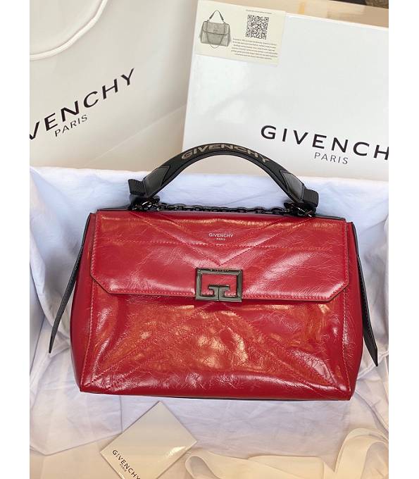 Givenchy Red Original Aged Wrinkle Calfskin Leather Silver Metal Medium ID Crossbody Bag