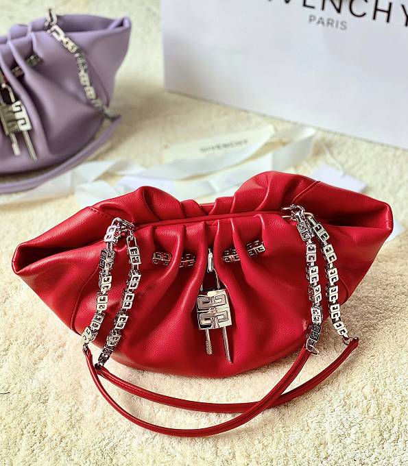 Givenchy Red Original Calfskin Leather Silver Metal Small Kenny Bag