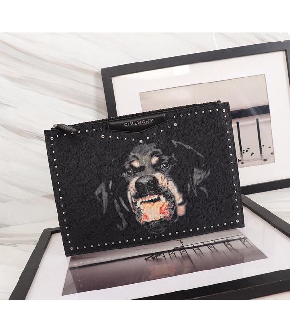 Givenchy Rottweiler Printed Black Original Real Leather Beads Zipper Pouch