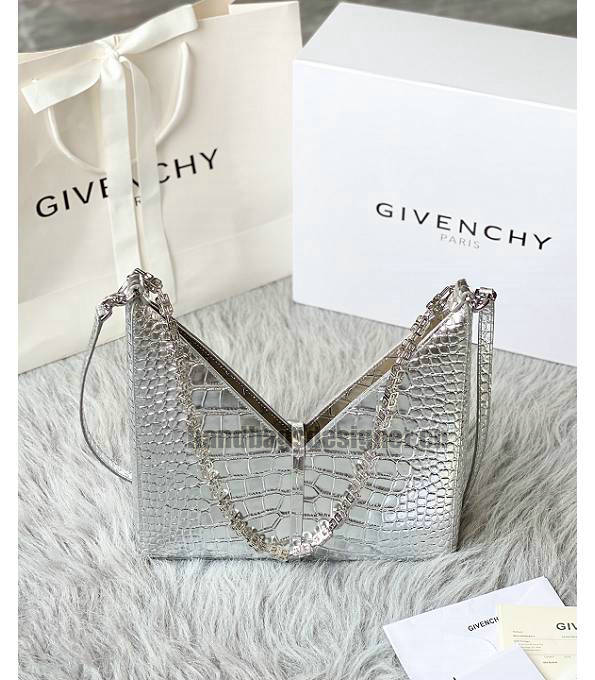 Givenchy Silver Original Croc Veins Leather Cut Out Bag-2