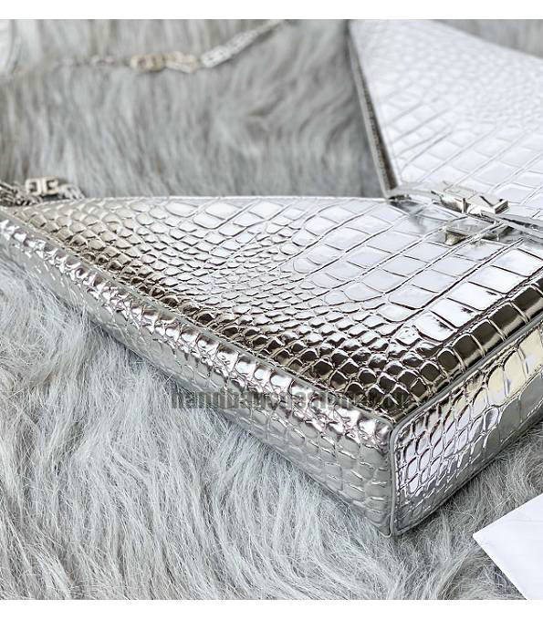 Givenchy Silver Original Croc Veins Leather Cut Out Bag-4