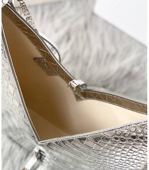 Givenchy Silver Original Croc Veins Leather Cut Out Bag-7