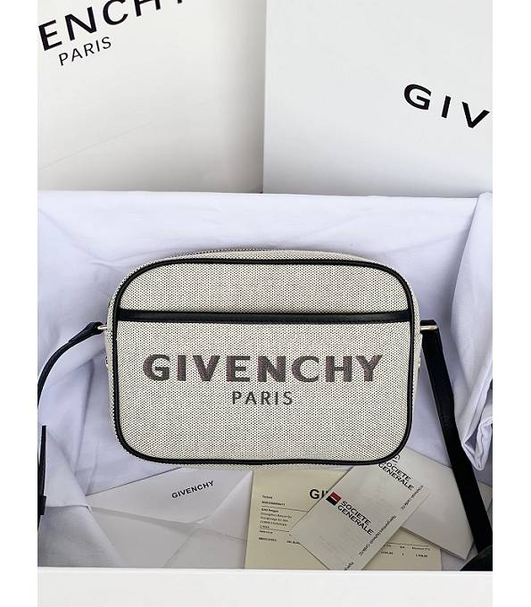 Givenchy White Canvas With Wine Black Original Leather Bond Camera Bag