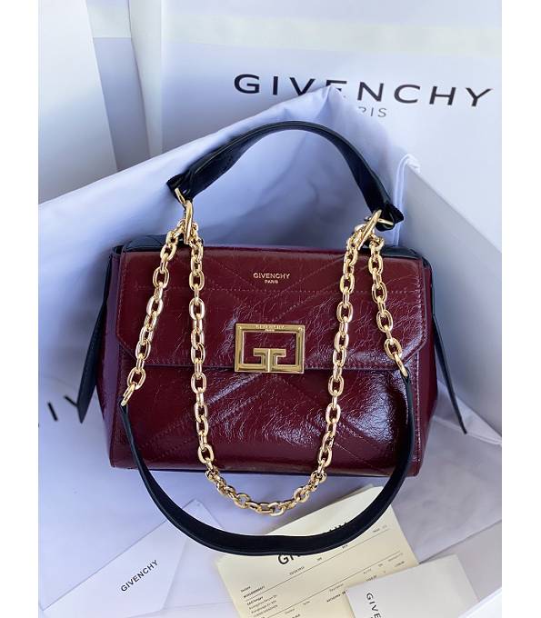Givenchy Wine Red Original Aged Wrinkle Calfskin Leather Golden Metal Small ID Crossbody Bag