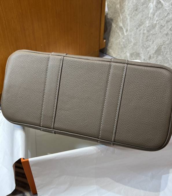 Hermes 30cm Garden Party Tote Bag White Canvas With Khaki Original Calfskin Leather-5
