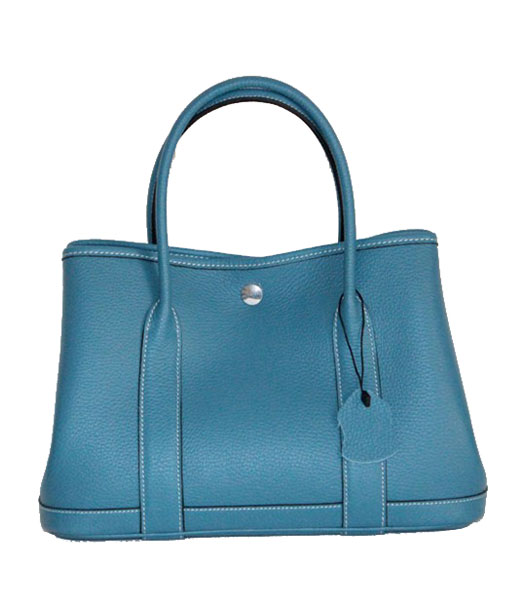 Hermes 32cm Small Garden Party Bag in Middle Blue Togo Leather