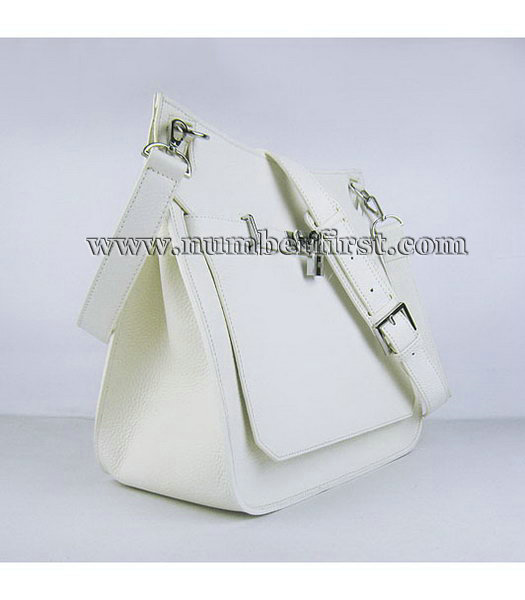 Hermes 34cm Unisex Jypsiere Calfskin Leather Bag White with Silver Metal-1