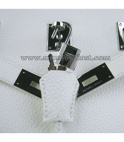 Hermes 34cm Unisex Jypsiere Calfskin Leather Bag White with Silver Metal-6