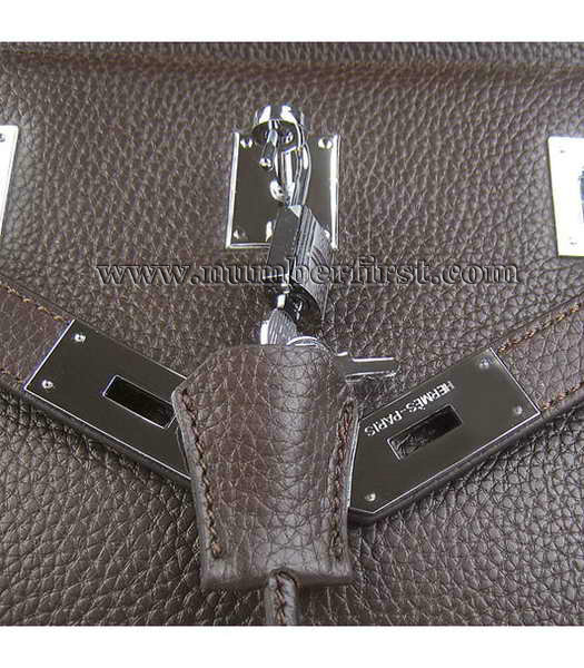 Hermes 34cm Unisex Jypsiere Togo Leather Bag Dark Coffee with Silver Metal-6