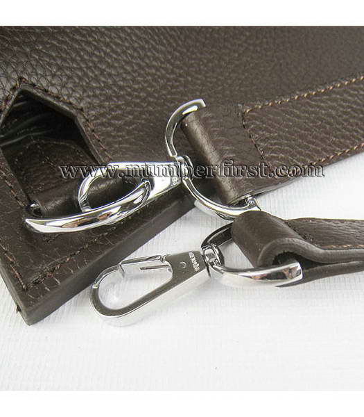 Hermes 34cm Unisex Jypsiere Togo Leather Bag Dark Coffee with Silver Metal-7