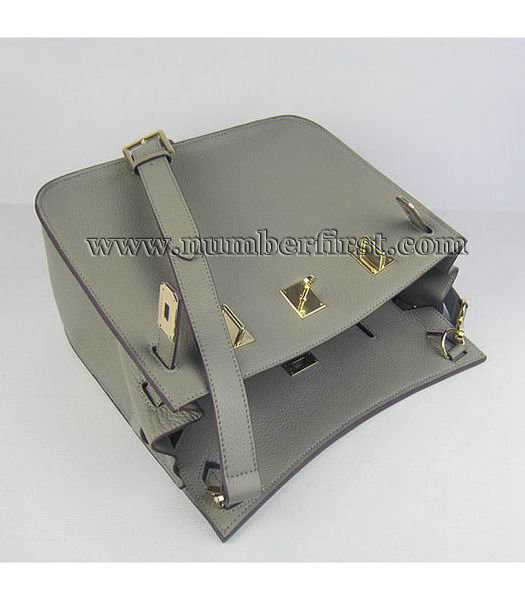 Hermes 34cm Unisex Jypsiere Togo Leather Bag Dark Grey with Golden Metal-3
