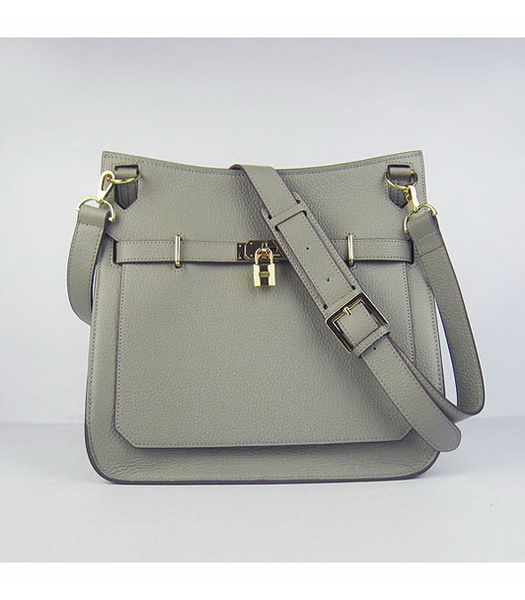 Hermes 34cm Unisex Jypsiere Togo Leather Bag Dark Grey with Golden Metal