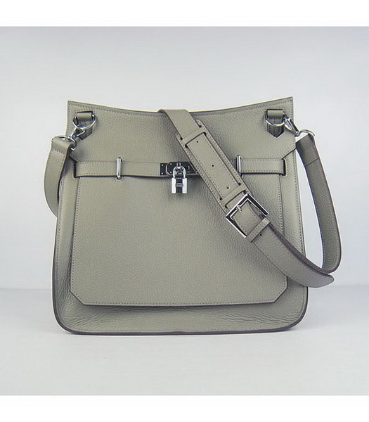 Hermes 34cm Unisex Jypsiere Togo Leather Bag Dark Grey with Silver Metal