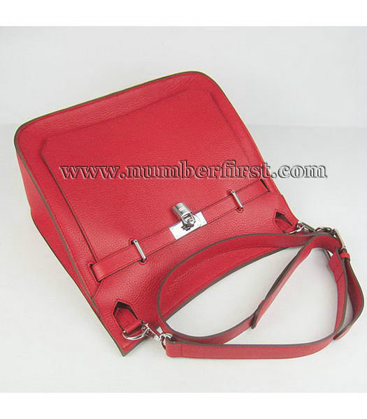 Hermes 34cm Unisex Jypsiere Togo Leather Bag Red with Silver Metal-5