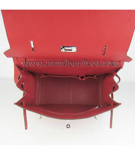Hermes 34cm Unisex Jypsiere Togo Leather Bag Red with Silver Metal-6