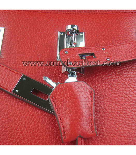 Hermes 34cm Unisex Jypsiere Togo Leather Bag Red with Silver Metal-7