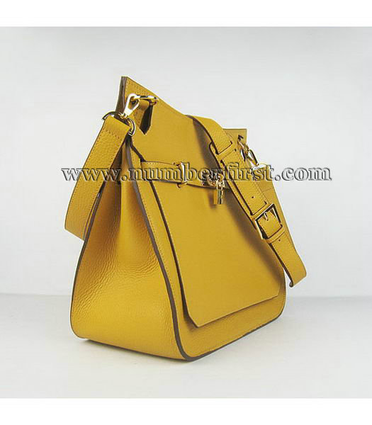 Hermes 34cm Unisex Jypsiere Togo Leather Bag Yellow with Golden Metal-1