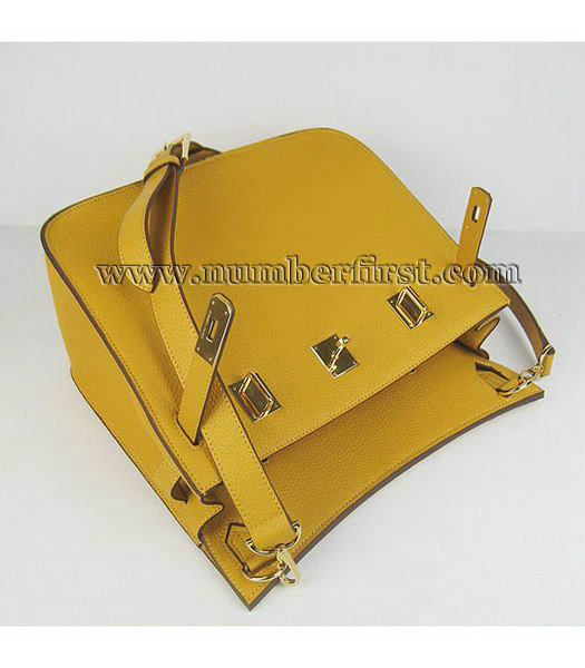 Hermes 34cm Unisex Jypsiere Togo Leather Bag Yellow with Golden Metal-3
