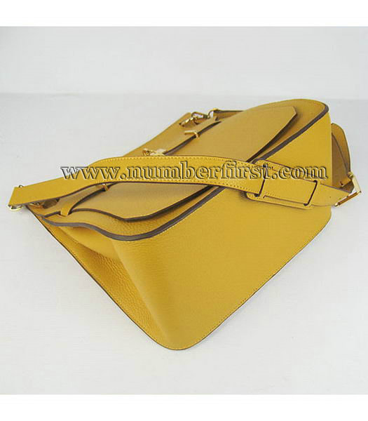 Hermes 34cm Unisex Jypsiere Togo Leather Bag Yellow with Golden Metal-4