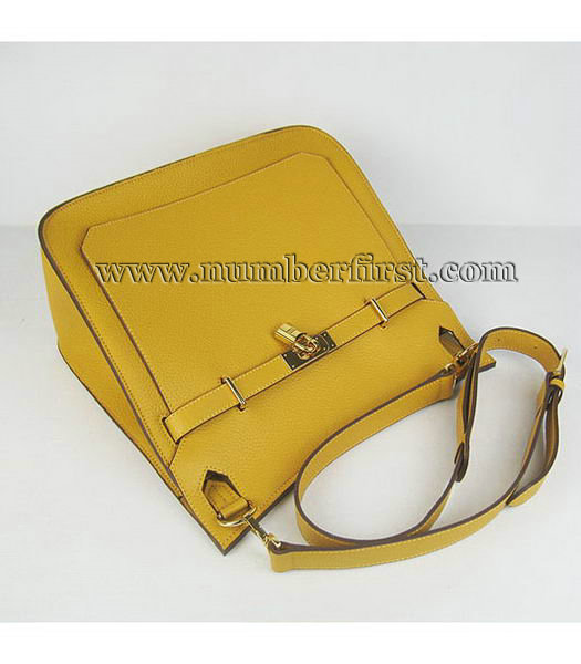 Hermes 34cm Unisex Jypsiere Togo Leather Bag Yellow with Golden Metal-5