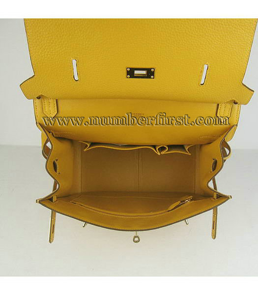 Hermes 34cm Unisex Jypsiere Togo Leather Bag Yellow with Golden Metal-6