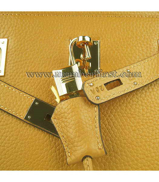 Hermes 34cm Unisex Jypsiere Togo Leather Bag Yellow with Golden Metal-7