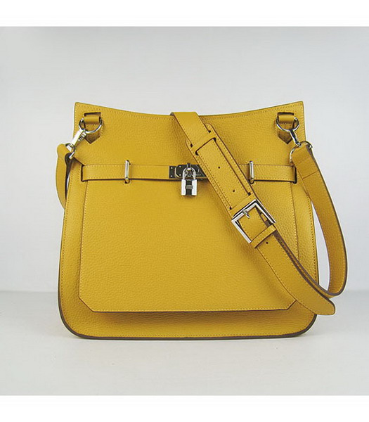 Hermes 34cm Unisex Jypsiere Togo Leather Bag Yellow with Silver Metal