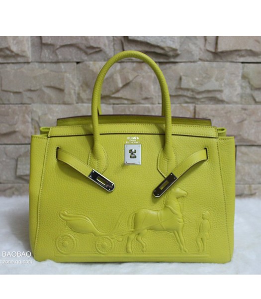 Hermes 35cm Togo Leather Horse-drawn Tote Bag In Lemon Yellow