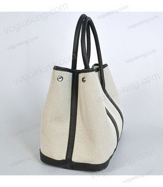 Hermes 36cm Garden Party Bag in Black Canvas with Leather Trim-1