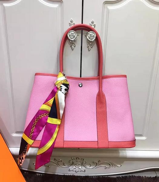 Hermes 36cm Litchi Veins Leather Garden Party Tote Bag Pink