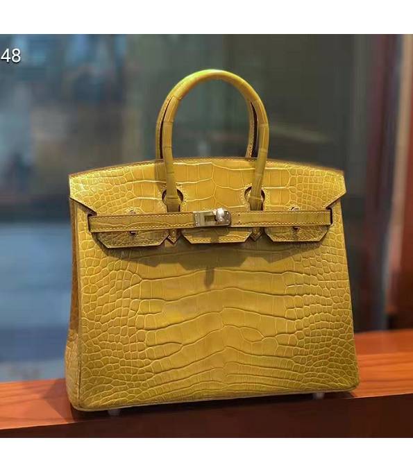 Hermes Birkin 25cm Bag Amber Yellow Real Croc Leather Golden Metal